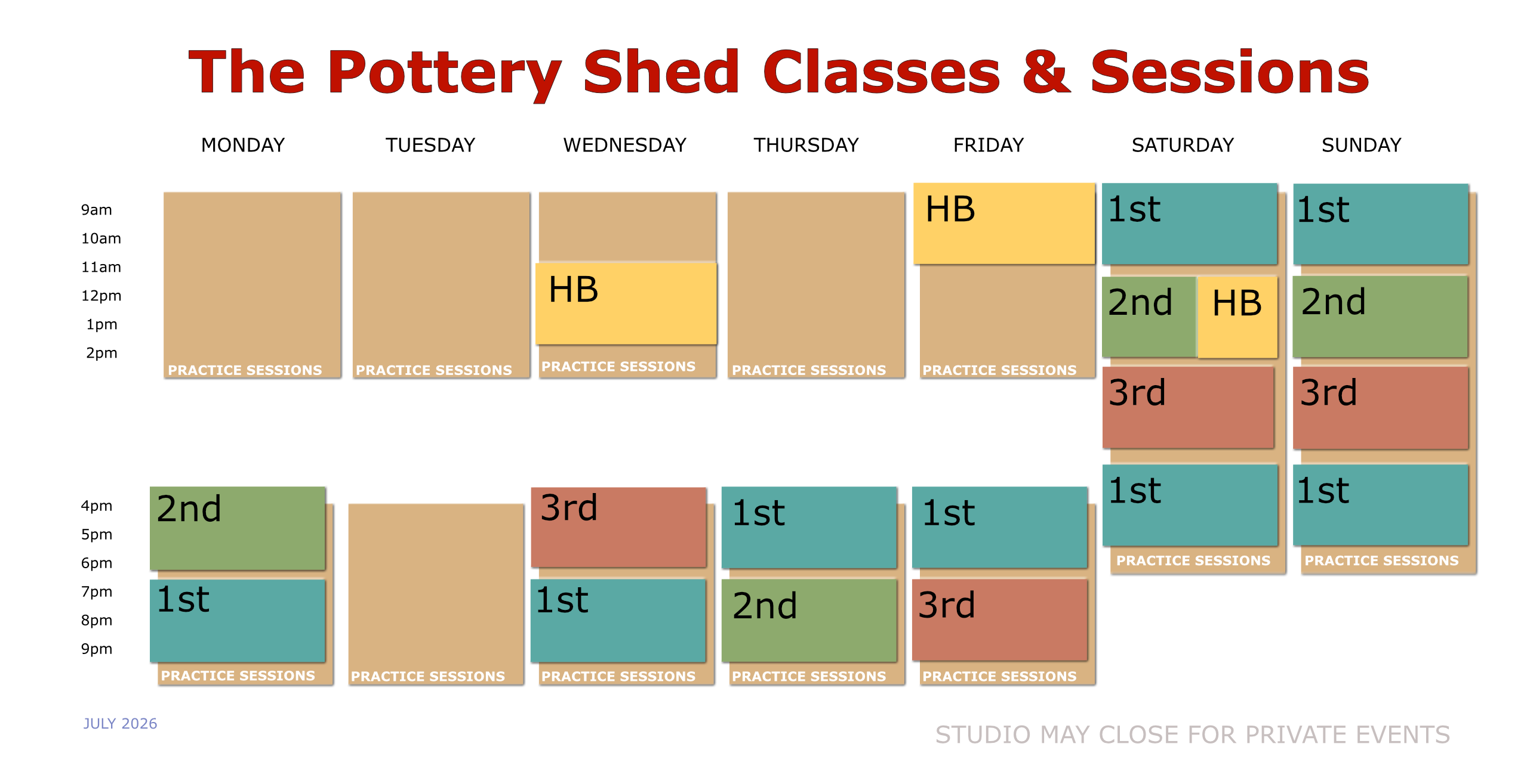 Weekly Class and Session Schedule